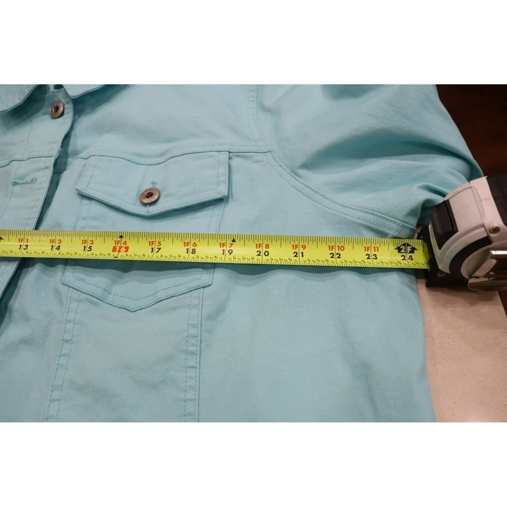 Denim & Co Light Aqua XL Twill Jean Jacket with Scalloped Bottom